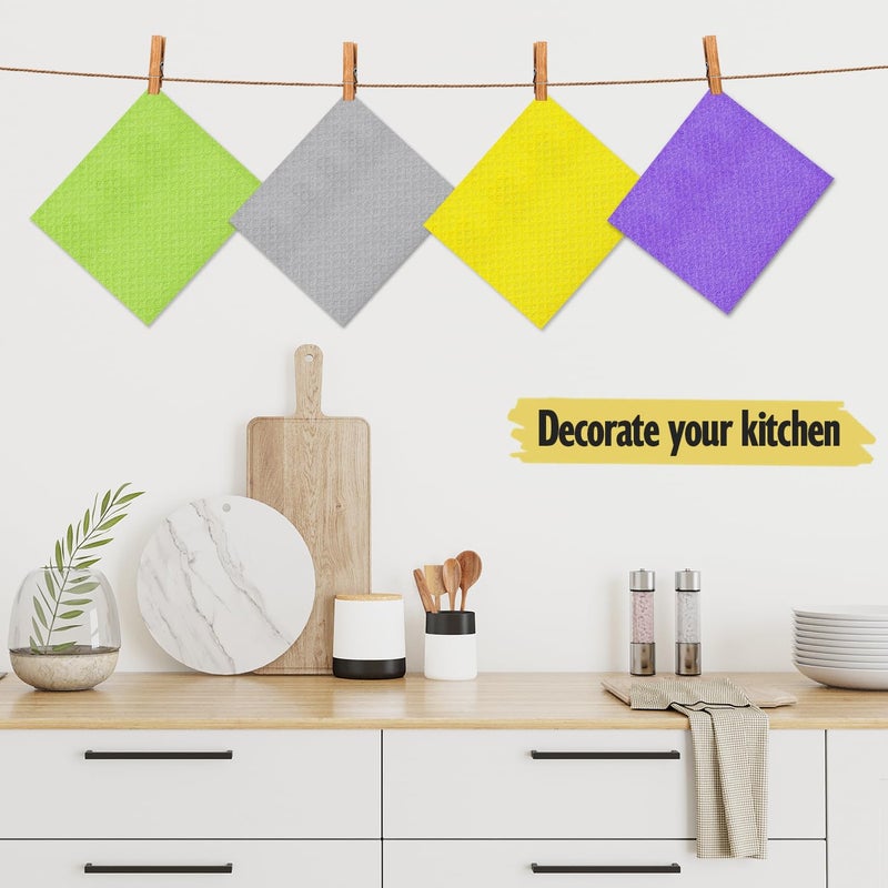 MoLKENE Swedish Dishcloths for Kitchen | 6 Pack Absorbent Cellulose Sponge Cloths Washable | Non-Scratch Reusable Paper Towels Quick Drying Cleaning Cloths - Yellow - Image 2